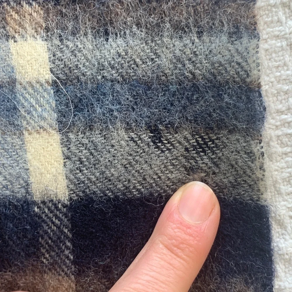 Plaid wool scarf tan, brown, navy